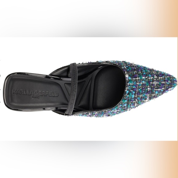 Karl Lagerfeld Women's Tweed Slingback Heels - Black and Blue - Picture 4 of 5